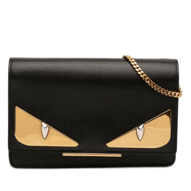 Black Fendi Leather Eye Monster Tube Wallet On Chain Crossbody Bag in Black Leather from Designer Revival