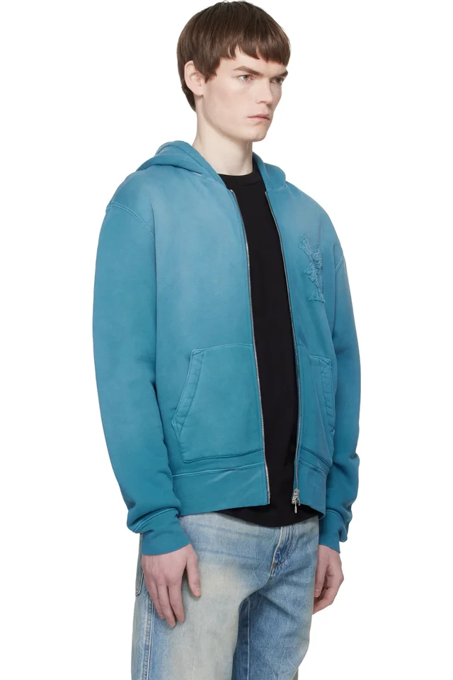 AMIRI Blue MA Quad Zip Hoodie, photo 2 of 4 from SSENSE