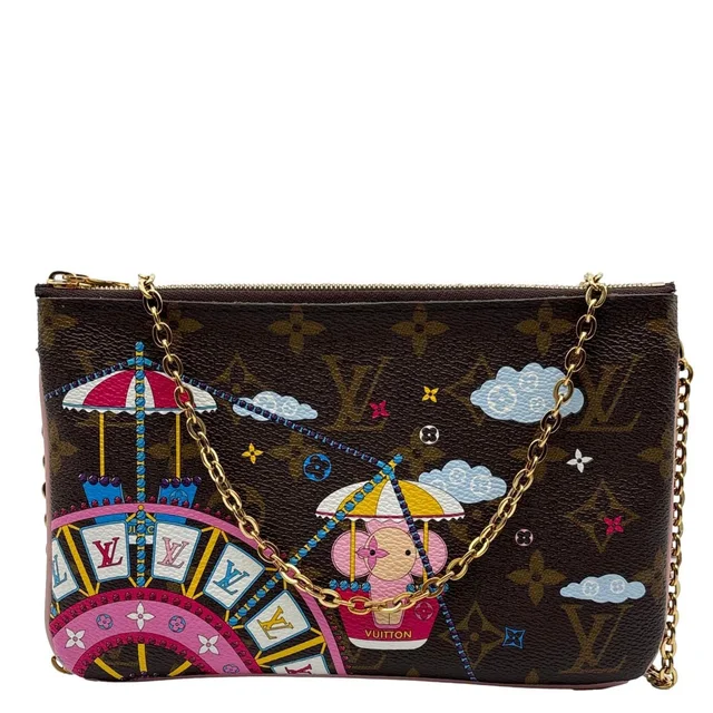 Louis Vuitton Christmas Animation Monogram Canvas Double Zip Pochette Bag Brown in Brown Coated canvas from Dallas Designer Handbags