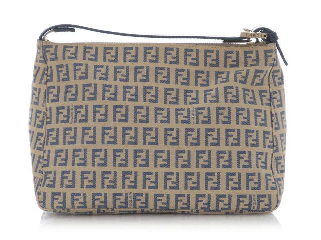 Fendi Vintage Blue and Cream Canvas Zucca Pochette in White Canvas from Ann's Fabulous Finds, photo 4 of 9