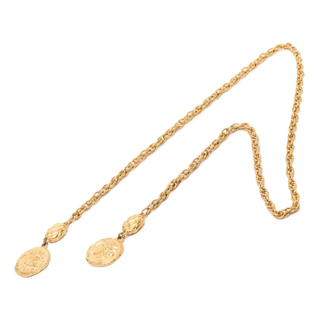 Gold Chanel CC Gold Plated Medallion Wrap Around Necklace in Gold from Designer Revival