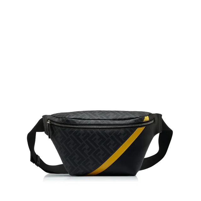 Black Fendi Zucca FF 1974 Diagonal Belt Bag in Black Coated canvas from Designer Revival