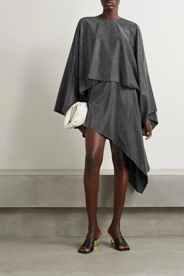 Stella McCartney Asymmetric Crystal-Embellished Crepe Midi Skirt in Grey, photo 2 of 4 from THE OUTNET