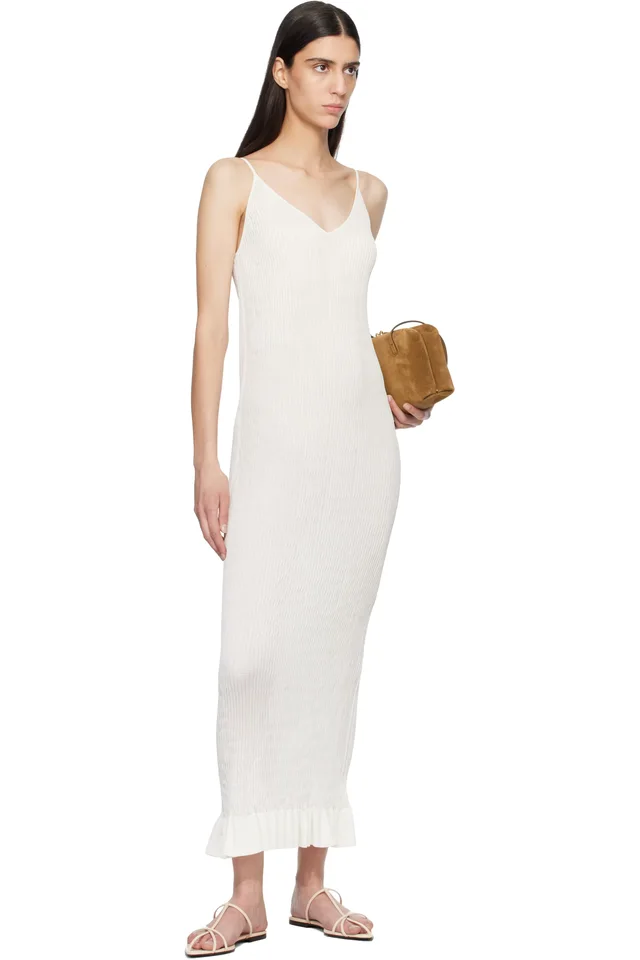 Jil Sander Off-White Smocked Fine Rib Frill Detail Maxi Dress, photo 4 of 4 from SSENSE