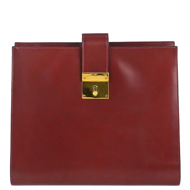 Hermès Rouge H Box Calf Document Portfolio Clutch Bag in Burgundy Box leather from AMORE Vintage Tokyo