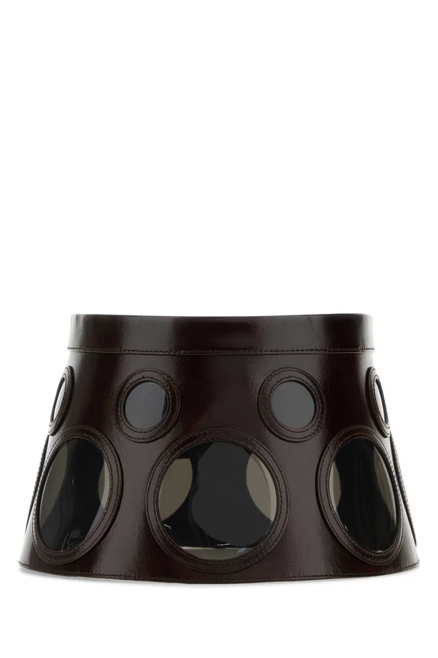 Prada Visiere Perforated Leather Visor — Brown Exterior: Calf Visors in Brown Leather from HEWI