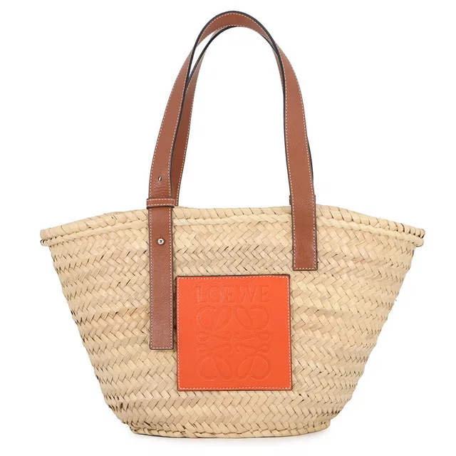 Loewe Basket Bag Natural/Orange/BrownA223S92X01 Raffia Leather Size Medium in Beige Raffia from GALLERY RARE