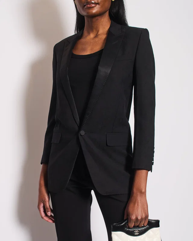 Saint Laurent Black Blazer with Stars and Stitching Detail Size FR 34 (UK 6) in Black Silk from Sellier