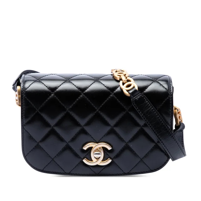 Black Chanel Mini Shiny Calfskin My Sweet CC Flap Crossbody Bag in Black Calfskin from Designer Revival