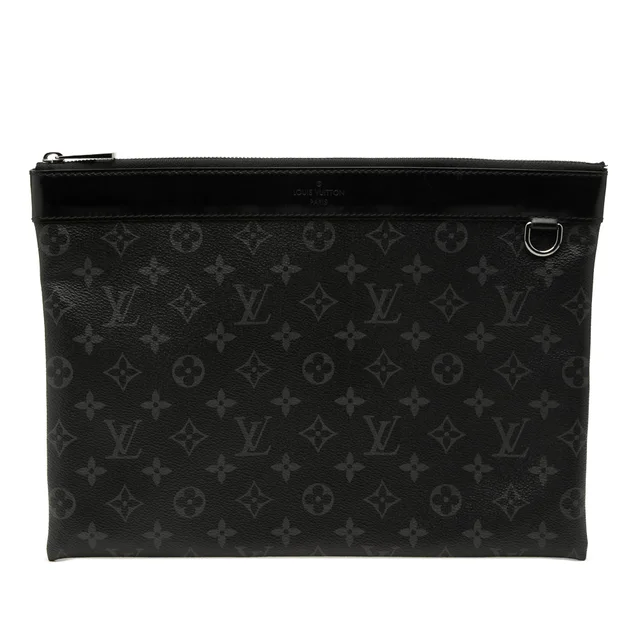 Black Louis Vuitton Monogram Eclipse Discovery Pochette GM Clutch Bag in Black Coated canvas from Designer Revival