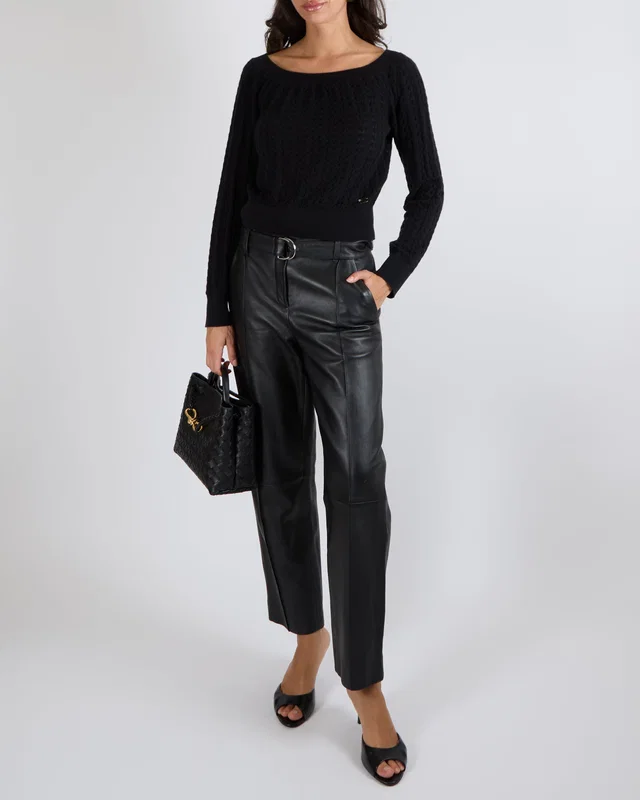 Chanel Black Cashmere Knitted Jumper with Black and Silver Camellia CC Logo Detail Size FR 38 (UK 10) in Black Cashmere from Sellier