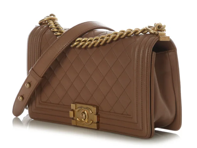 Chanel Old Medium Brown Quilted Lambskin Boy Bag in Brown Lambskin from Ann's Fabulous Finds, photo 3 of 9