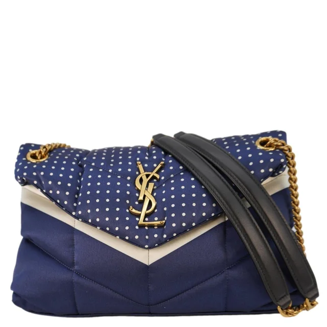 Saint Laurent Loulou Puffer Polka Dots Canvas Crossbody Bag Blue in Blue Canvas from Dallas Designer Handbags