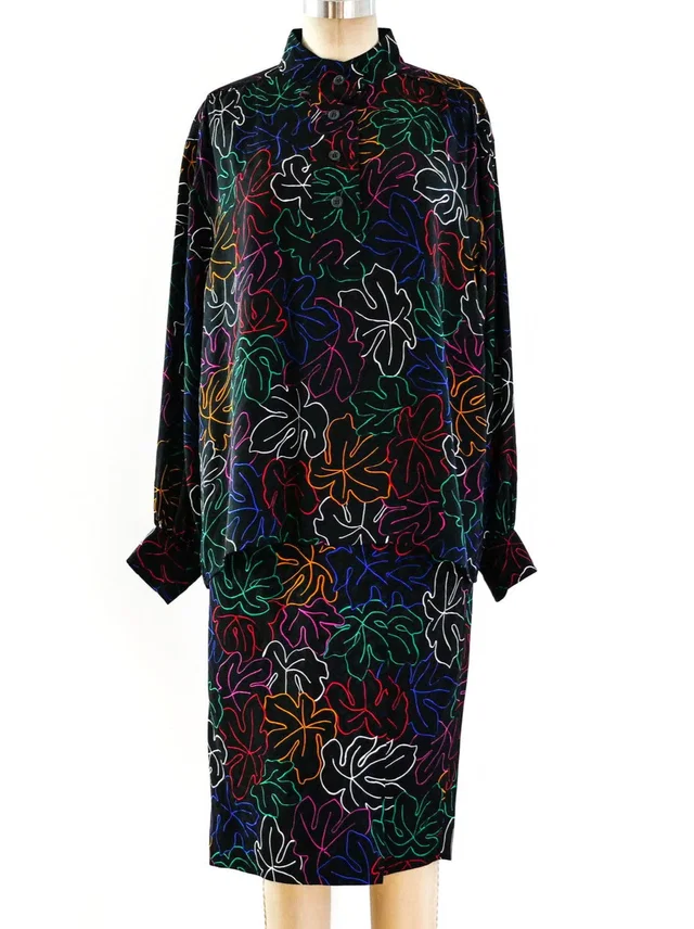 Saint Laurent Leaf Print Silk Ensemble in Silk from Arcade Vintage
