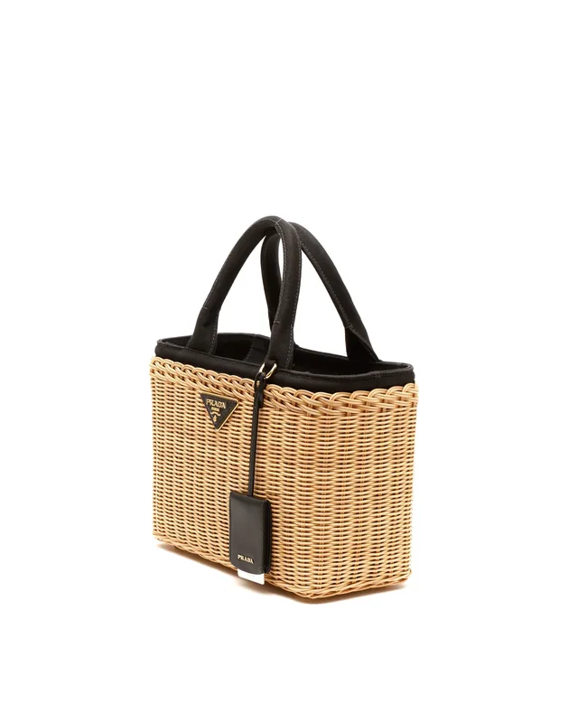 Prada Medium Wicker and Canvas Tote Bag in Canvas from A Retro Tale, photo 2 of 7