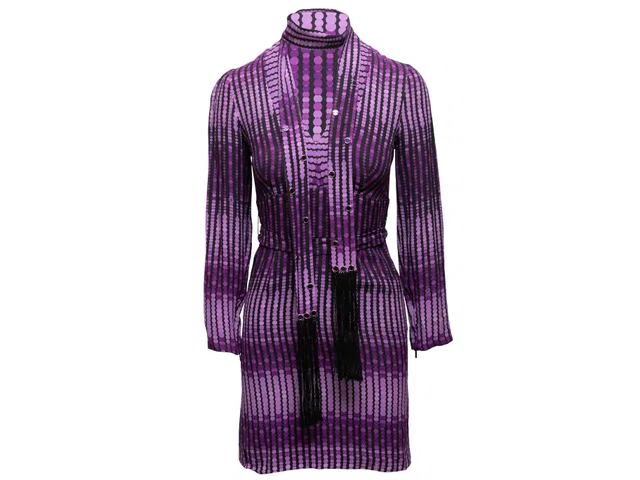 Purple Gucci Silk Dot Print Long Sleeve Dress & Scarf Set Size US S in Purple Silk from Designer Revival
