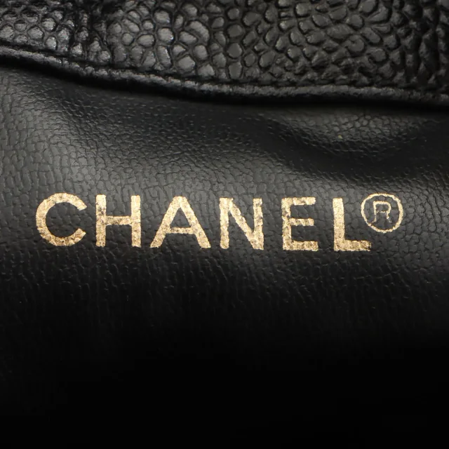 Chanel Circa 1995 Caviar Skin 6CC Turnlock Plate Pouch Drawstring Shoulder Bag Black in Black Caviar leather from VINTAGE QOO TOKYO, photo 6 of 14