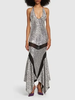 The Attico Long dress with deep neckline in 100% Polyester, photo 2 of 5 from LUISAVIAROMA