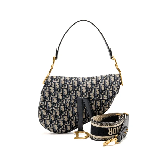 Dior Medium Saddle Bag Blue Oblique Canvas GHW in Blue Canvas from EMIER