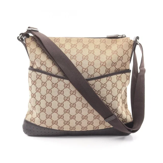 Gucci Shoulder Bag GG Canvas Beige Dark Brown in Brown Canvas from The Reluxe