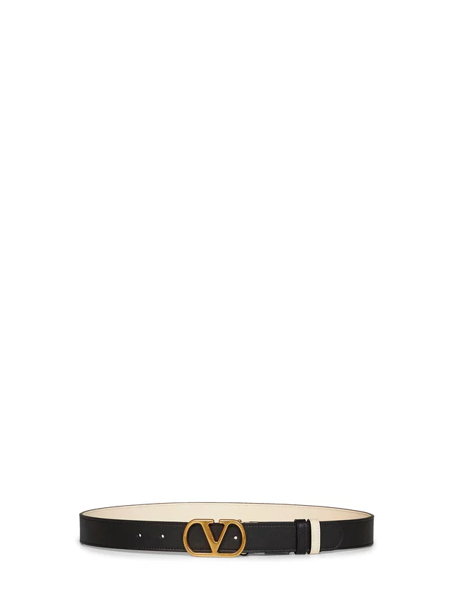 Valentino Garavani Reversible Vlogo Signature Leather Belt — Black Calf in Black Leather from HEWI