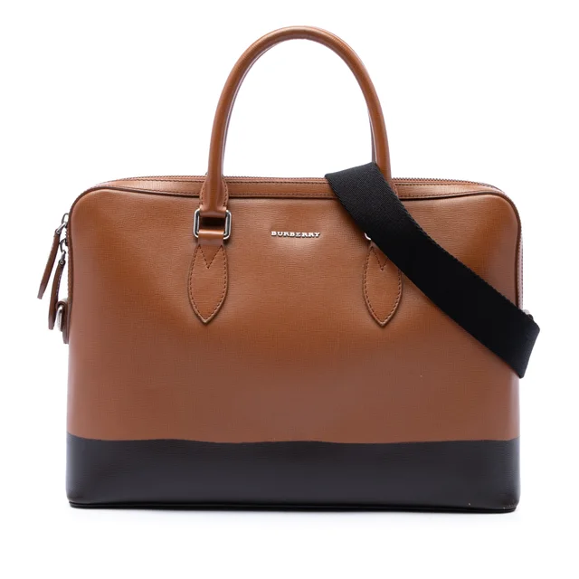 Brown Burberry Bicolor Leather Barrow Business Bag in Brown Leather from Designer Revival