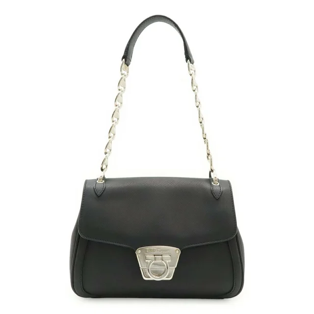 Ferragamo Gancini Vara Chain Shoulder Handbag, Leather, Black, Bw-8462 in black Leather from Poshmark