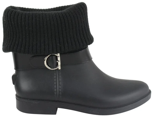 Ferragamo Women's Size 6 Black Rubber Thordis Rain Boot Gancini Logo in Black from Bagriculture