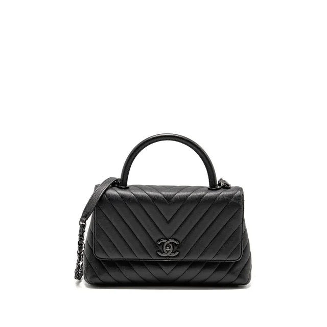 Chanel Large Coco Handle Flap Bag Caviar SO Black in Black Caviar leather from EMIER