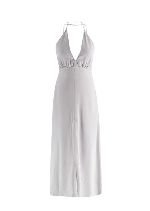TOTEME Plunge-Neck Gathered Silk Maxi Dress in Silk from HEWI