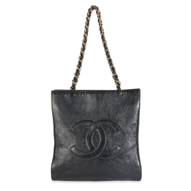Chanel Black Shiny Aged Calfskin North South Shopping Bag in Black Calfskin from myGemma