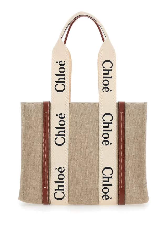 Chloé Woody Tote Bag — Beige Linen in Beige Canvas from HEWI