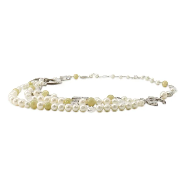Chanel CC Logo Ribbon Motif Necklace Metal Rhinestone Faux Pearl from GALLERY RARE, photo 2 of 17