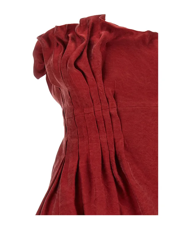 Magda Butrym Asymmetric pleated silk bubble mini dress in red, photo 3 of 6 from SENSER