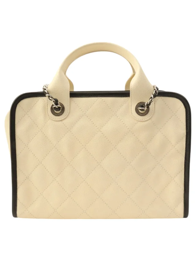 Chanel Around 2014 Made Caviar Skin Deauville Bowling 2-way Bag Ivory in White Caviar leather from VINTAGE QOO TOKYO, photo 2 of 12