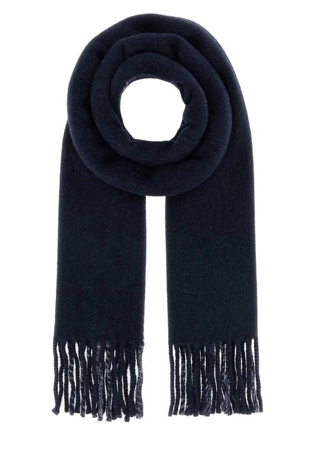 Prada Wool-Blend Fringed Scarf — Navy Exterior: Wool Cashmere Scarfs in Navy Cashmere from HEWI