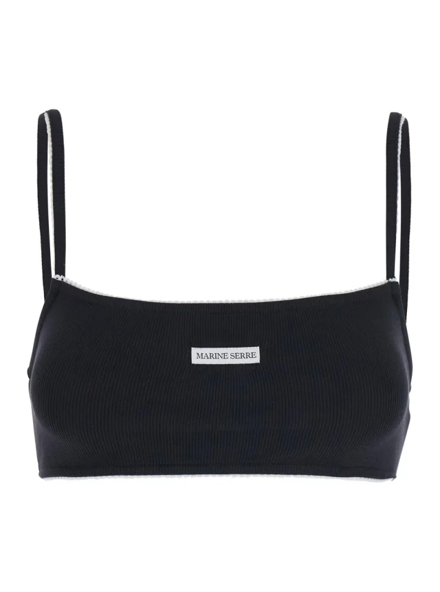 Marine serre Black Sports Bra with Square Neckline and Logo Patch on the Front in Stretch Cotton for Women in Black 95% Cotton 5% Elastane from Gaudenzi Boutique, photo 1 of 1