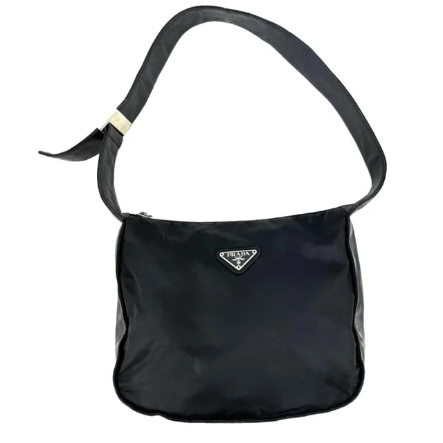 Prada Vintage Nylon And Leather Black Shoulder Bag Good Condition in black|silver|gray Nylon from Poshmark