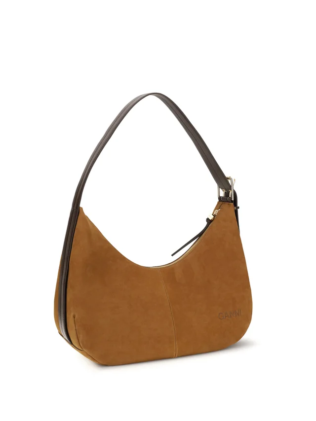 GANNI Vegan Suede Shoulder Bag — Caramel Recycled Polyester in Suede from HEWI, photo 2 of 2