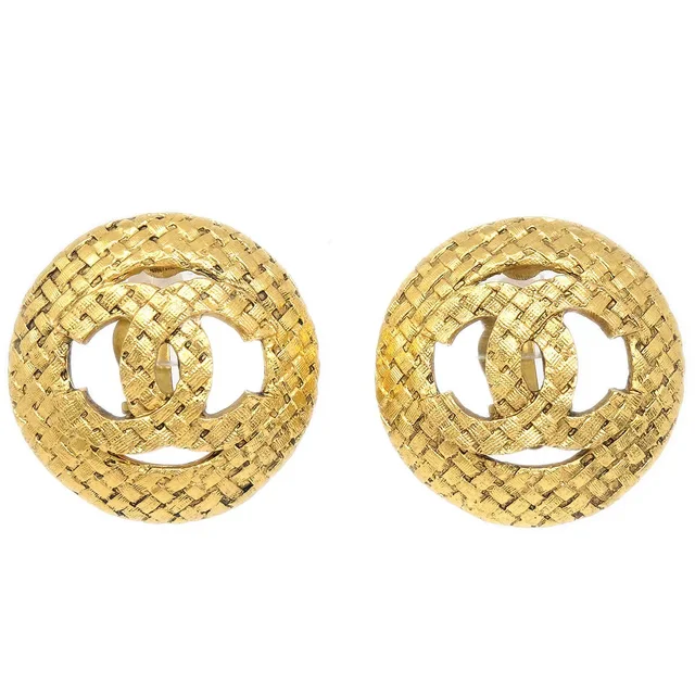 Chanel Button Earrings Clip-On Gold 29/2889 in Gold from AMORE Vintage Tokyo