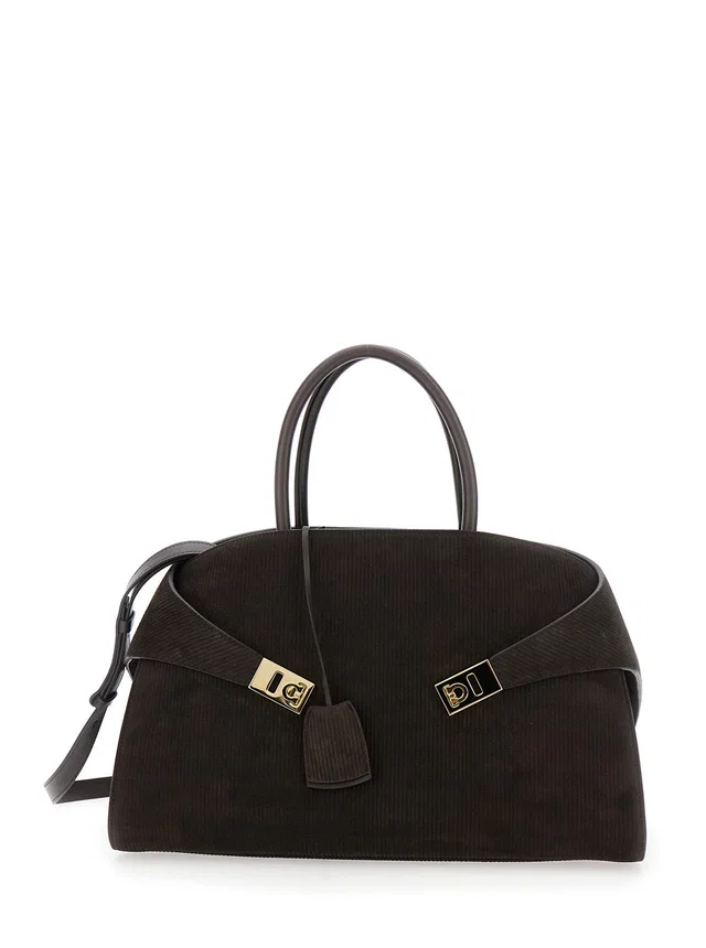 Ferragamo Hug Shoulder Bag — Brown Lamb in Brown Calfskin from HEWI