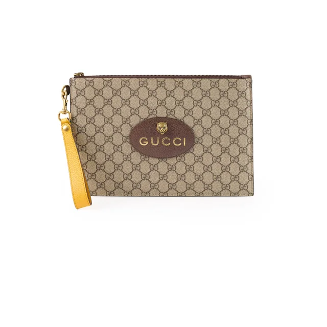 Gucci Neo Vintage Supreme Tiger Wristlet Pouch Beige in Beige Canvas from The Purse Affair