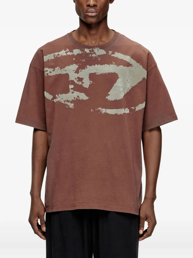 Diesel T-shirt with distressed flocked logo in Brown, photo 3 of 4 from FARFETCH