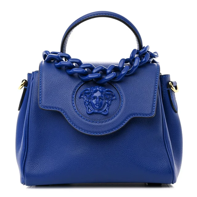 Versace La Medusa Top Handle Calfskin Leather Bag - Blue in Blue Calfskin from H&T