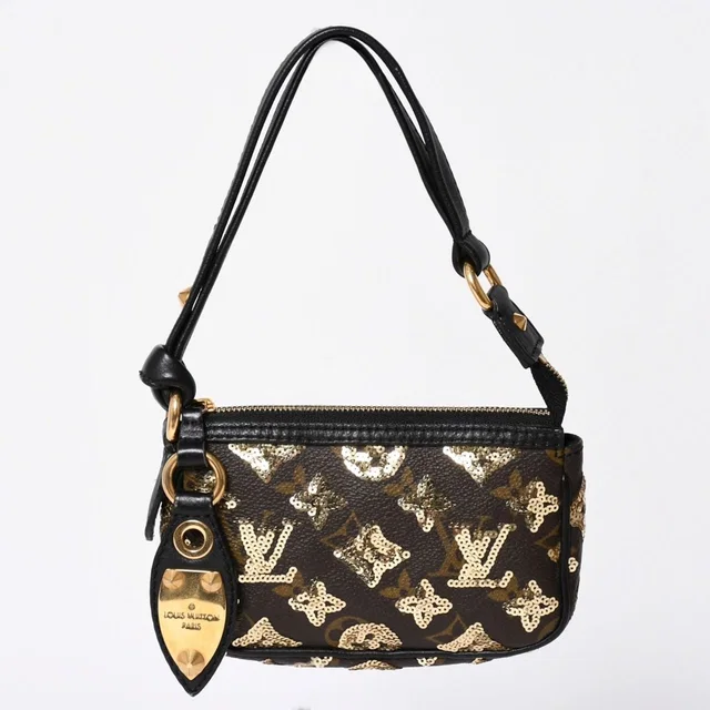 Louis Vuitton Mini Pochette Accessoires Pouch Monogram Eclipse Sequins in Leather from The Reluxe