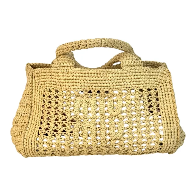 Miu Miu Neutral Raffia Crochet Tote Bag in Raffia from Luxury Promise, photo 2 of 7