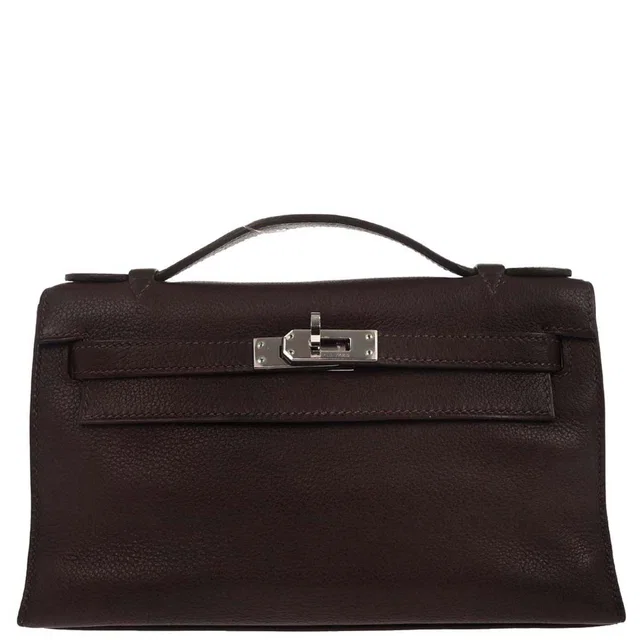 Hermès Havane Evergrain Kelly Pochette Handbag in Leather from AMORE Vintage Tokyo