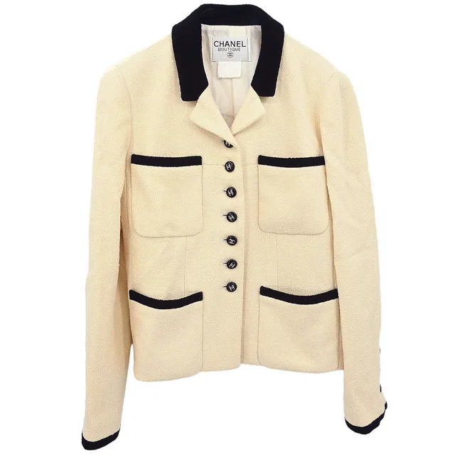 Chanel 1996 Single Breasted Jacket Ivory #42 in White Nylon from AMORE Vintage Tokyo