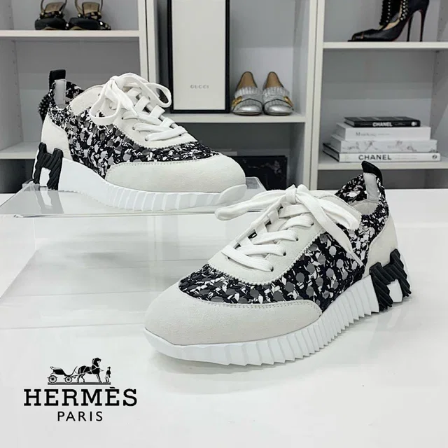 Hermès Bouncing Braided Silk Suede Sneakers Black Gray in Black Suede from The Reluxe