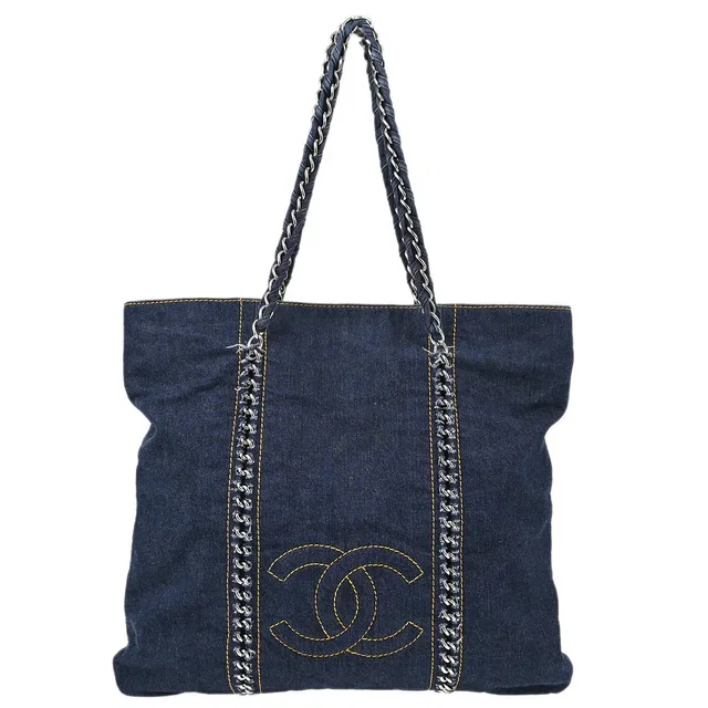 Chanel 2005-2006 Blue Denim Luxury Line Tote Handbag in Blue Denim from AMORE Vintage Tokyo
